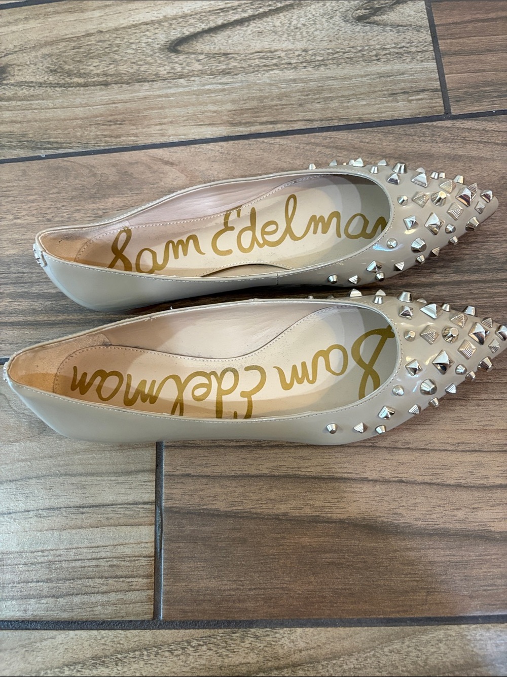 Sam Edelman Beige Pointed-Toe Studded Flats - Picture 3 of 5